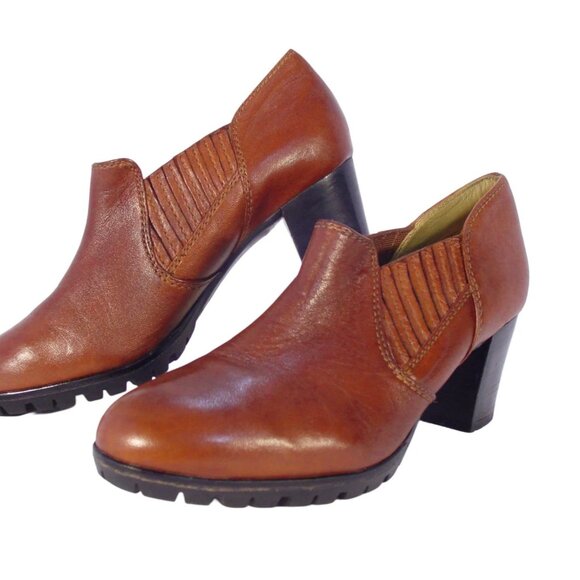 ROBERT ZUR $398 Heeled British Tan Leather Lug Sole Ankle Boots 38/8 - Picture 3 of 10